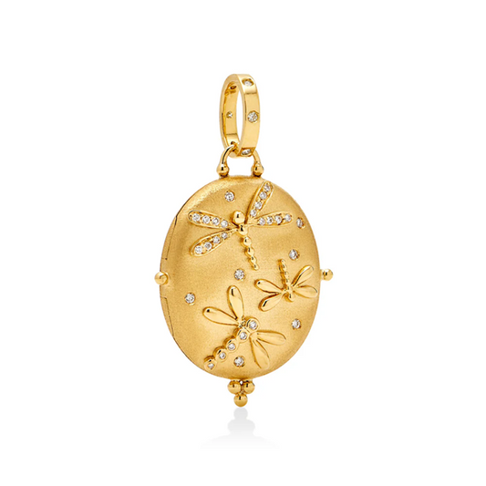 Dragonfly Locket with Diamonds in 18K Yellow Gold