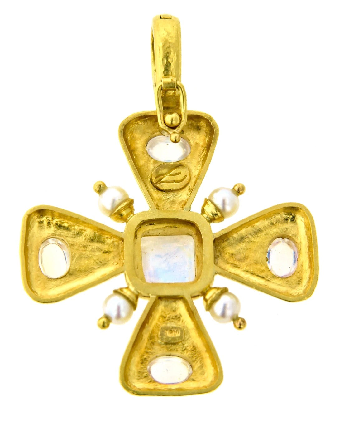 Small Moonstone and Pearl Maltese Cross Pendant