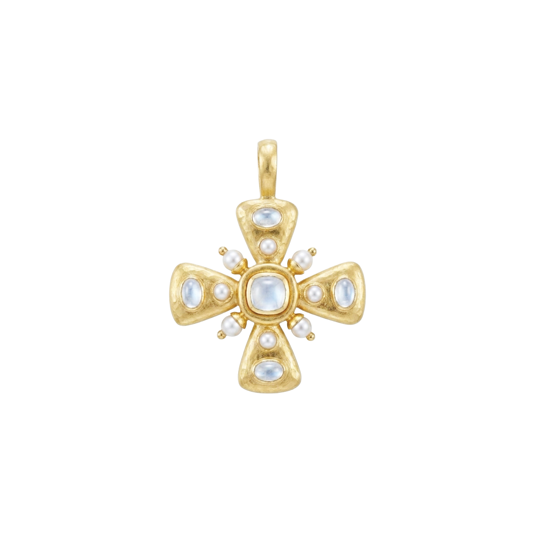 Small Moonstone and Pearl Maltese Cross Pendant