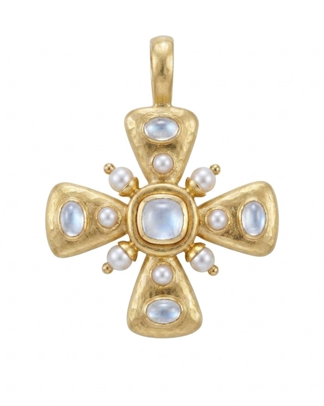 Small Moonstone and Pearl Maltese Cross Pendant