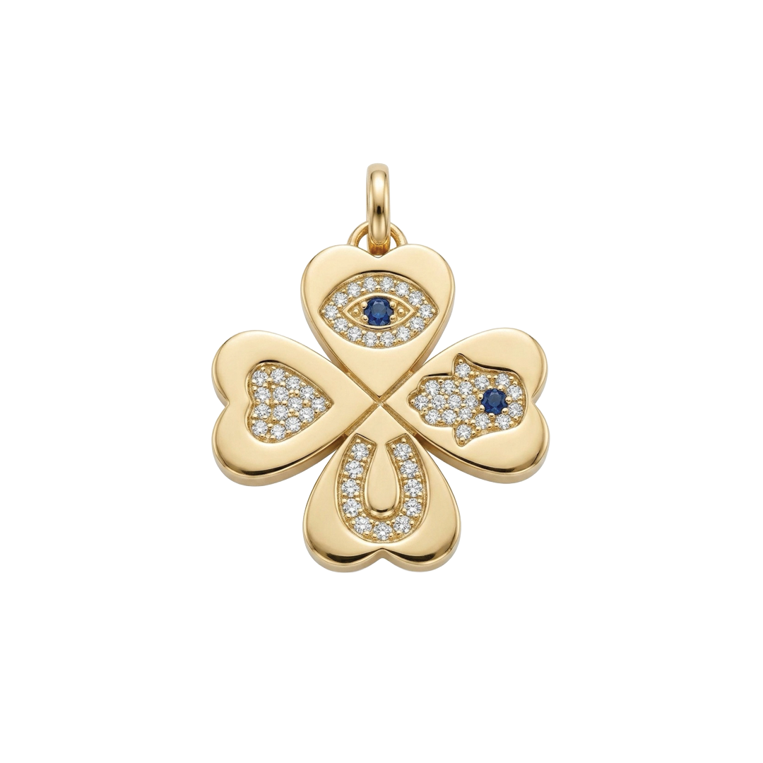 4-Leaf Clover Lucky Charm Pendant in Yellow Gold