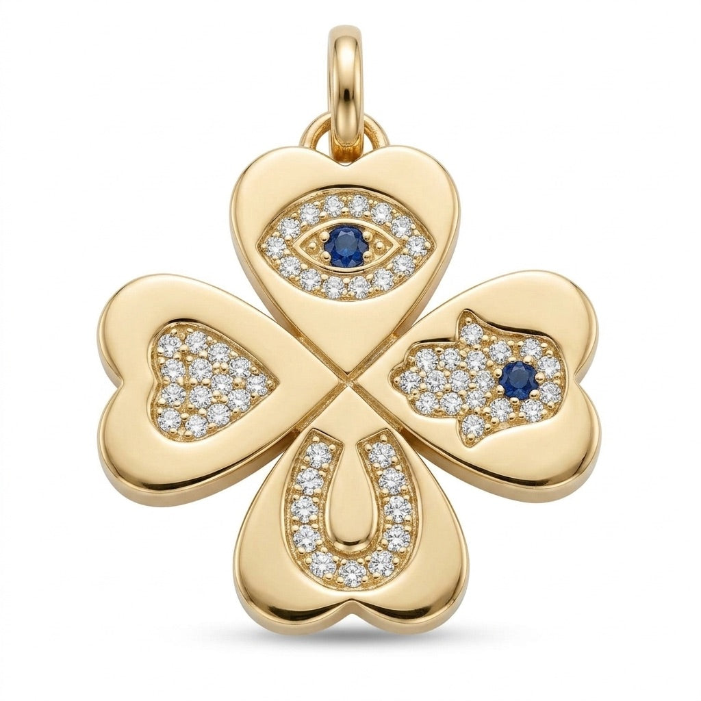 4-Leaf Clover Lucky Charm Pendant in Yellow Gold