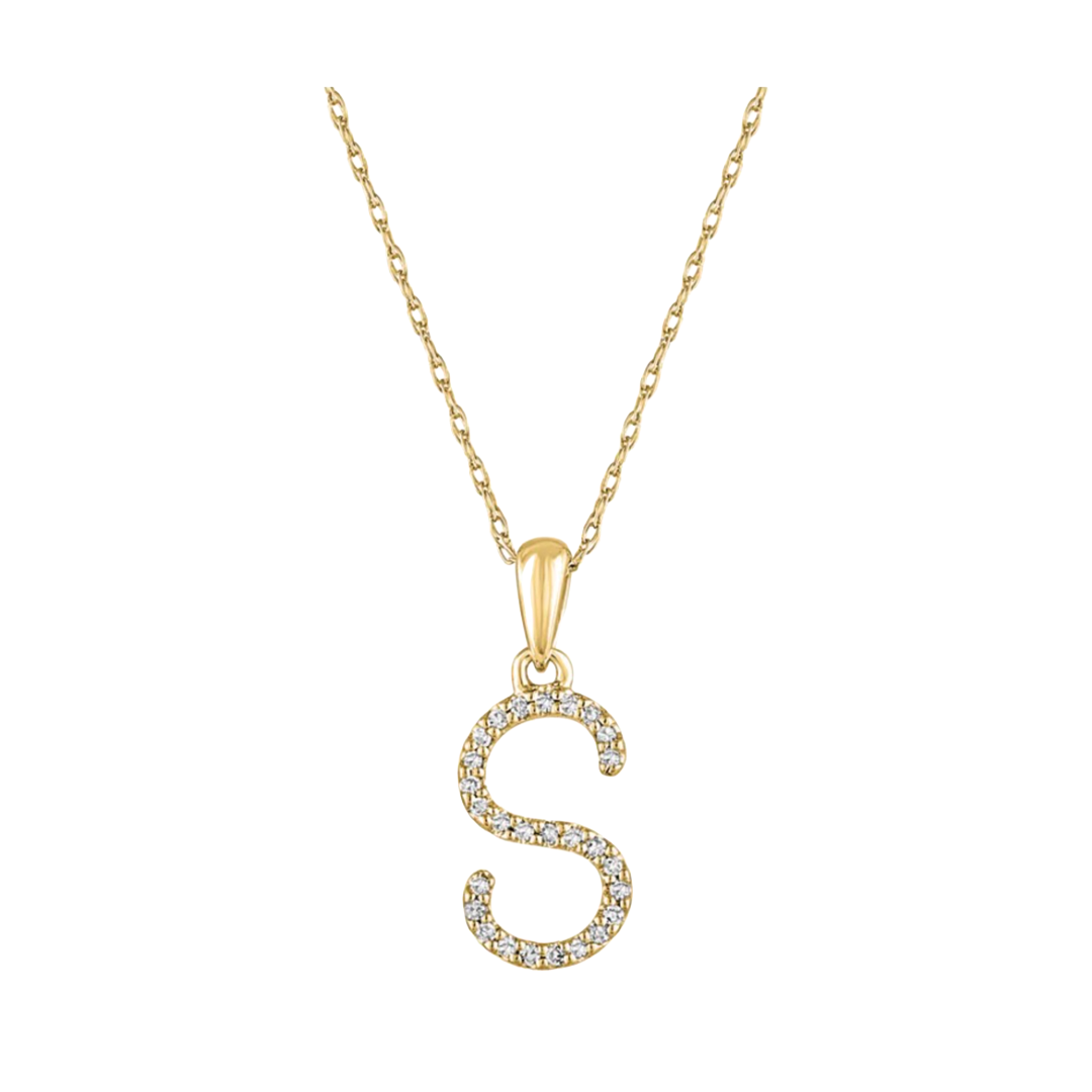 Diamond Block Letter 'S' Pendant Necklace