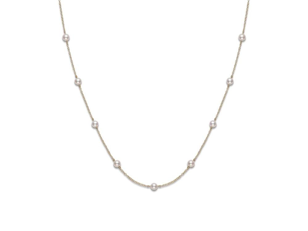 Yellow Gold Pearl Station Necklace