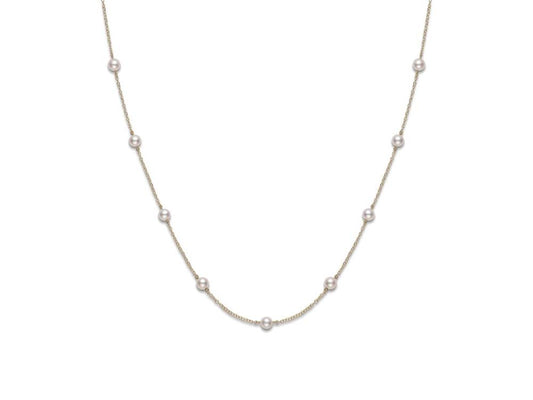 Yellow Gold Pearl Station Necklace
