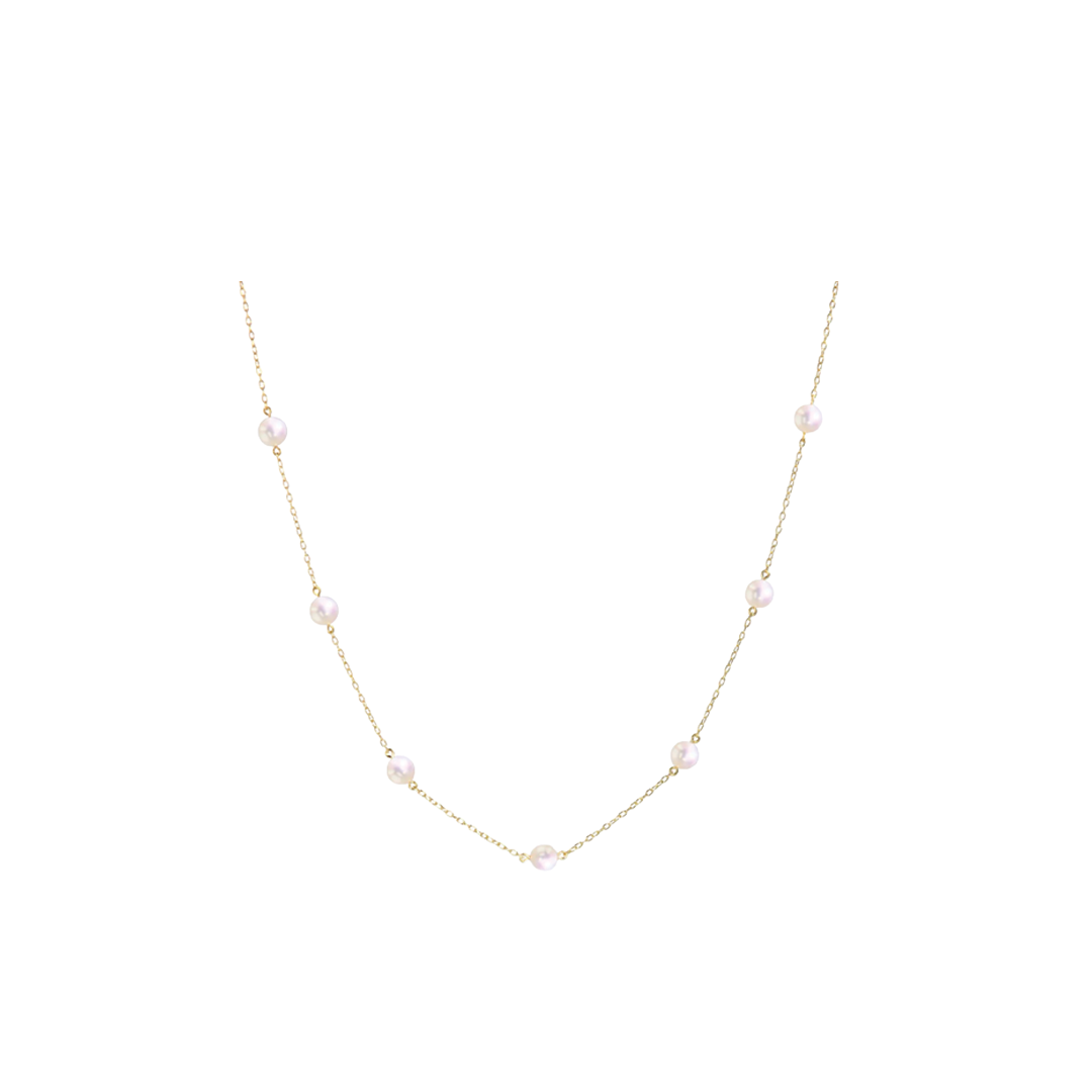 Pearl Station Necklace in Yellow Gold