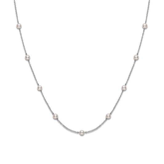 White Gold Pearl Station Necklace