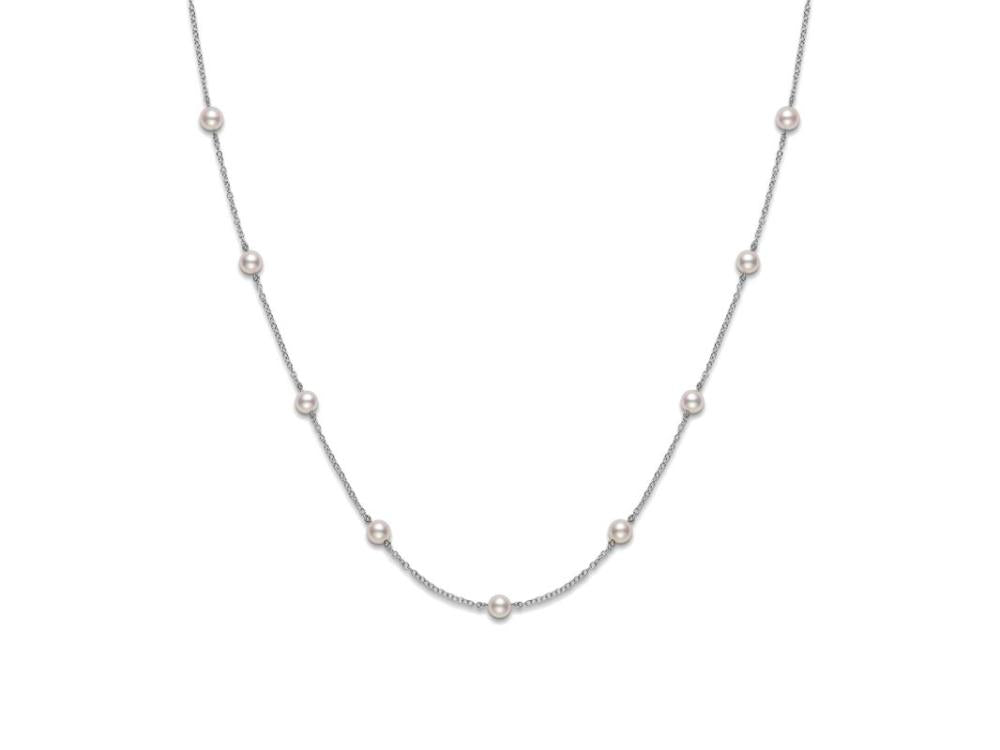 White Gold Pearl Station Necklace