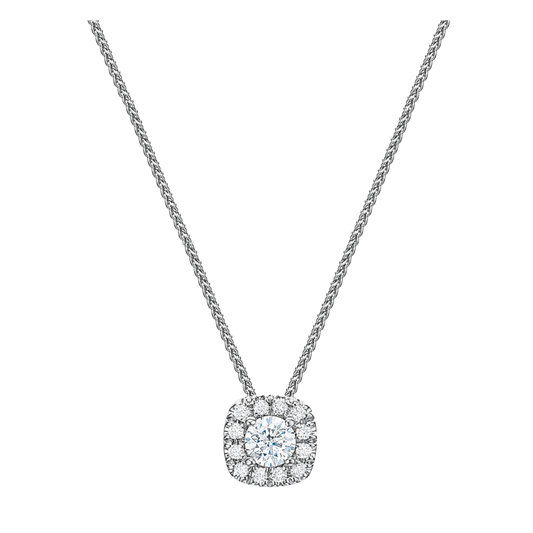 Cushion Halo Diamond Pendant Necklace, 0.30ctw