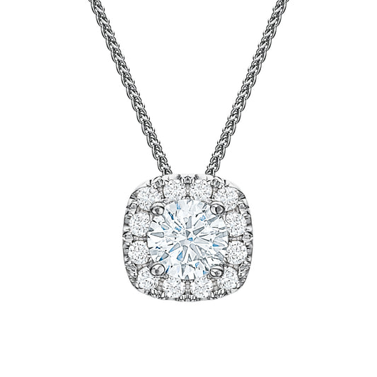 Cushion Halo Pendant Necklace .75tw