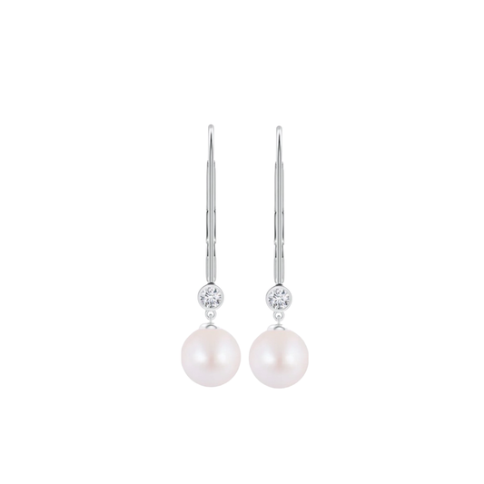 7mm Akoya Pearl and Bezel Set Diamond Earrings