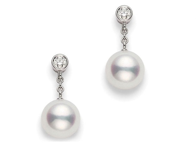 Diamond & Pearl Chain Dangle Earrings