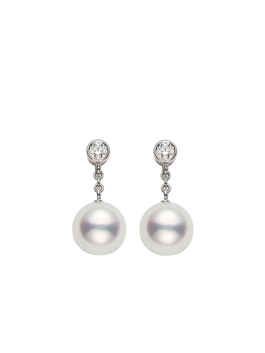 Akoya Pearl and Diamond Drop Earrings