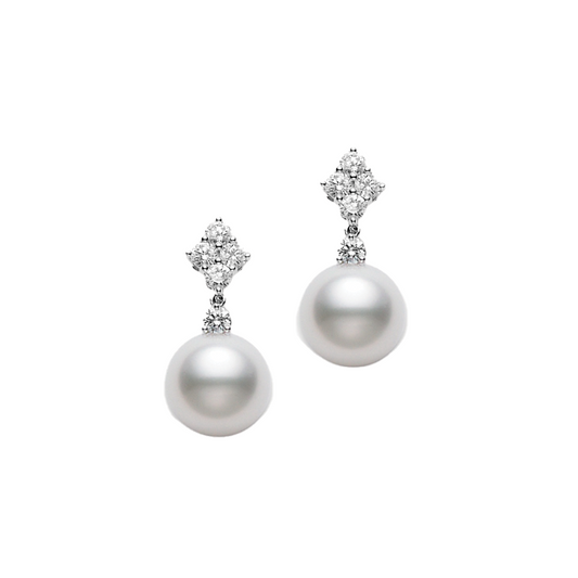 Classic Elegance White South Sea Pearl Earrings with Diamonds