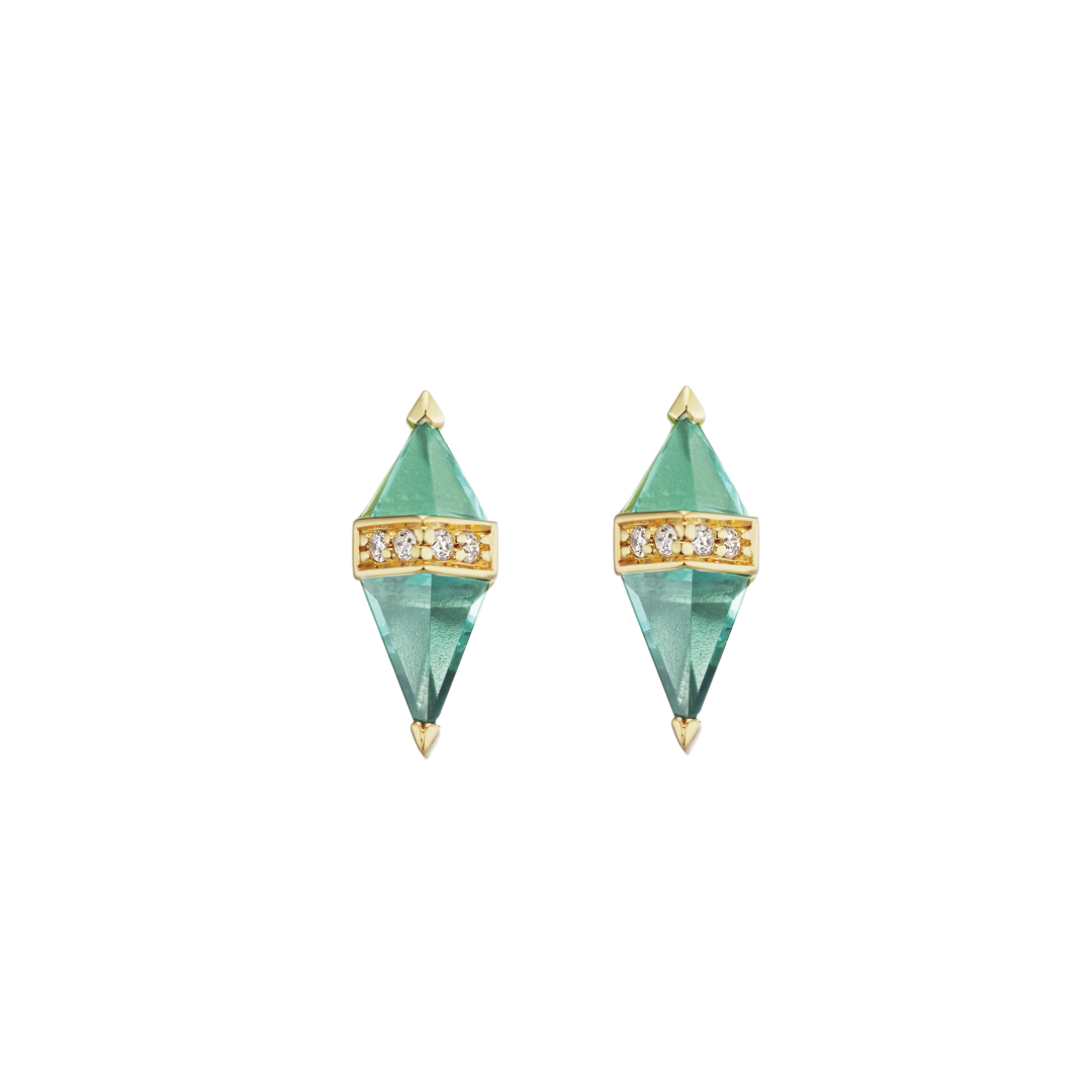 Pietra Green Quartz and Diamond Stud Earrings