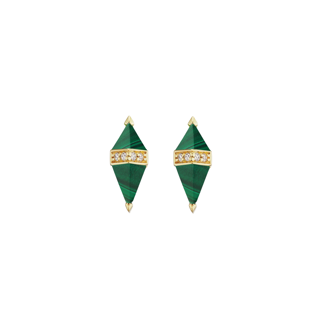 Pietra Malachite and Diamond Stud Earrings