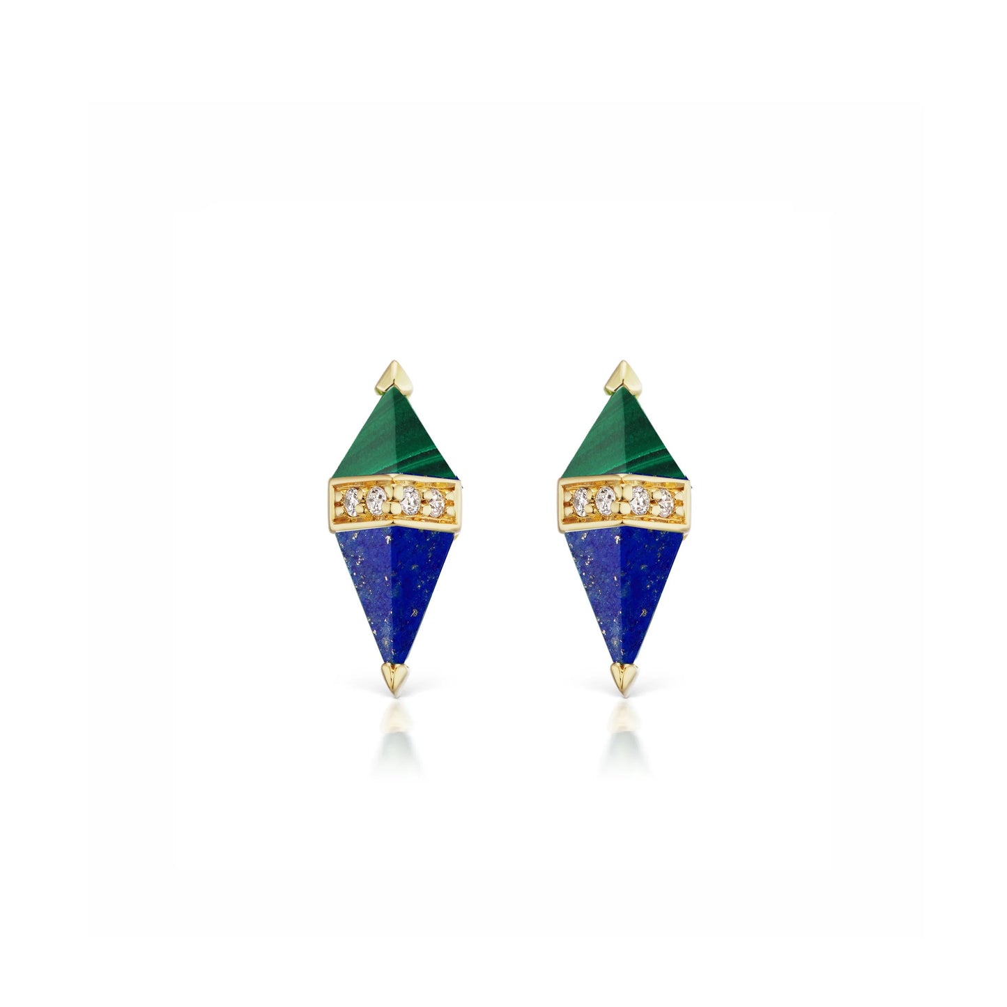 Pietra Malachite, Lapis and Diamond Stud Earrings