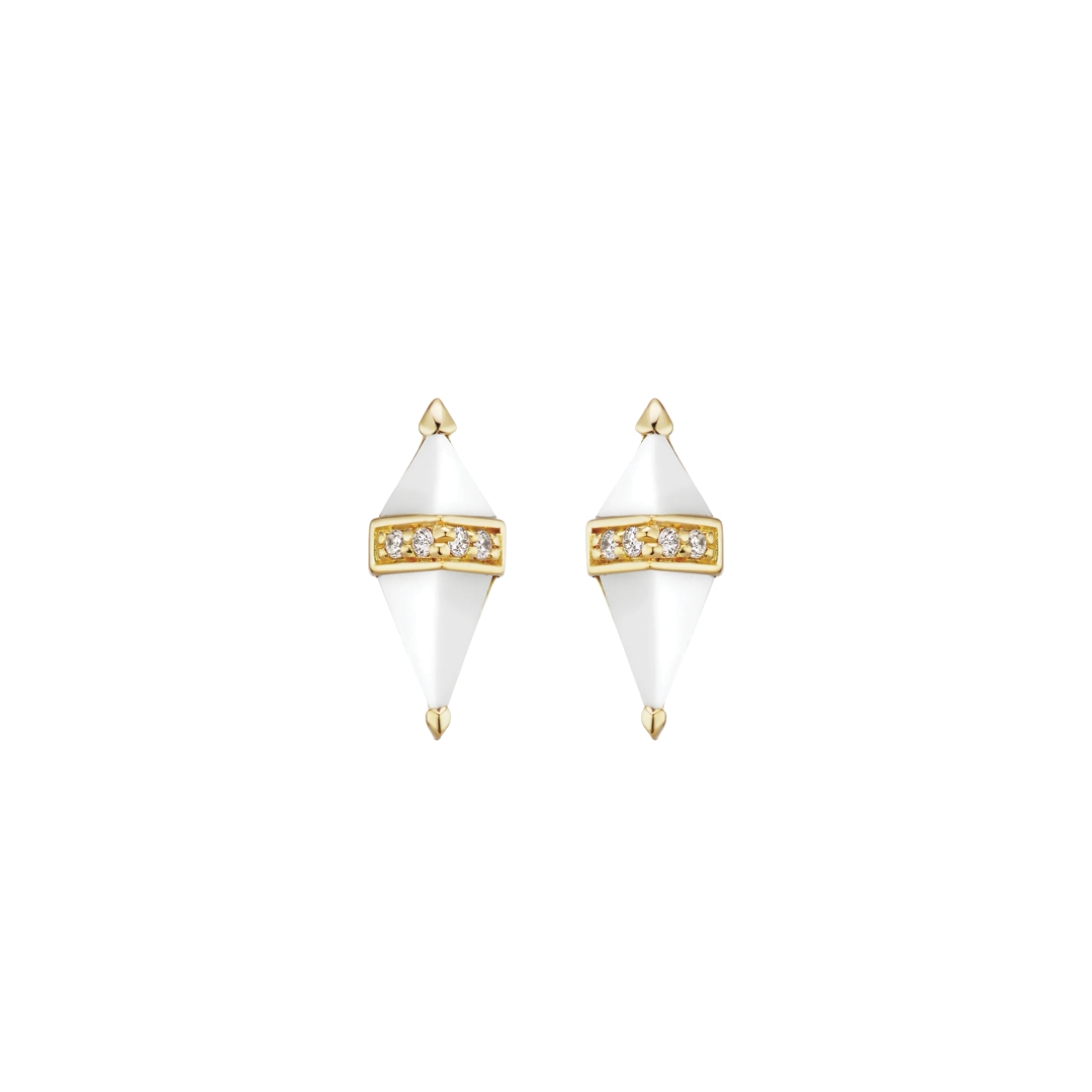 Pietra White Onyx and Diamond Stud Earrings