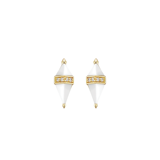 Pietra White Onyx and Diamond Stud Earrings