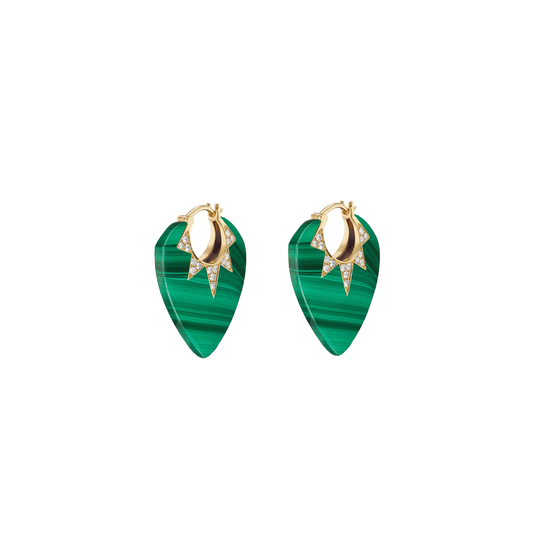 Malachite and Diamond Guitar Pick Earrings