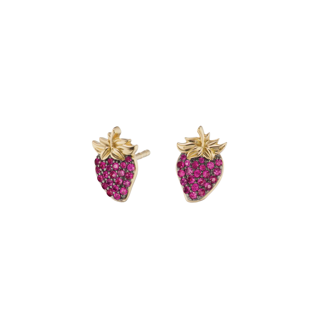 Strawberry Stud Earrings with Rubies