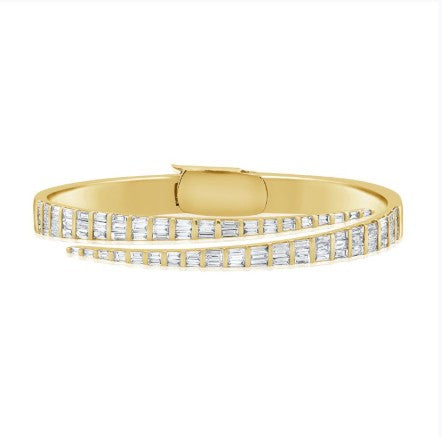 Bypass Cuff Bracelet with Graduated Diamond Baguettes in 14k Yellow Gold