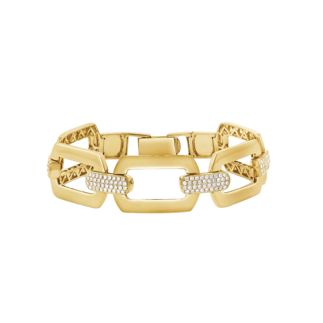 Alternating Gold and Diamond Open Link Bracelet