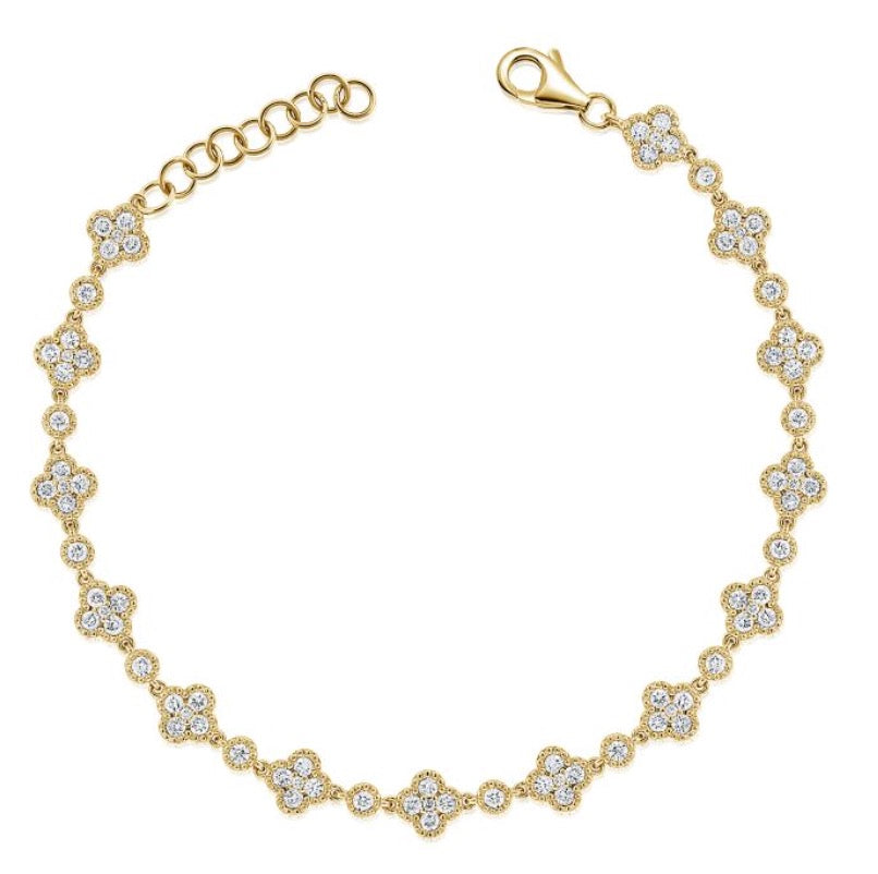 Clover and Round Diamond Station Bracelet