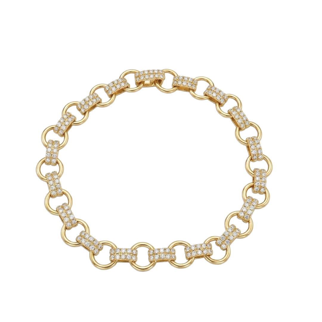 Alternating Diamond Bar and Gold Link Bracelet