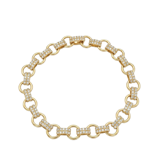 Alternating Diamond Bar and Gold Link Bracelet