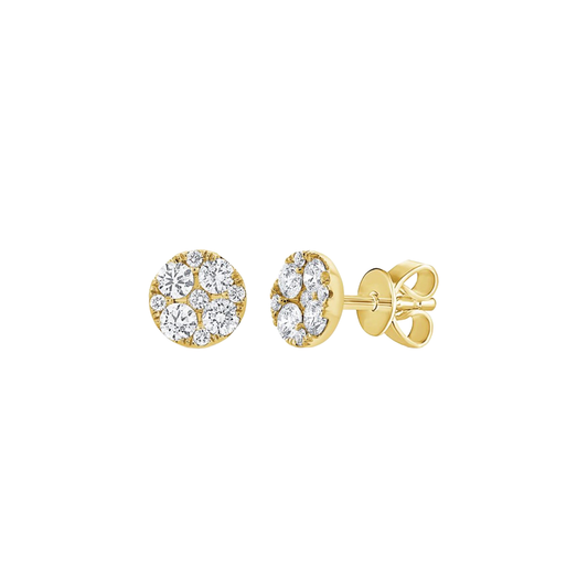Diamond Cluster Stud Earrings in Yellow Gold