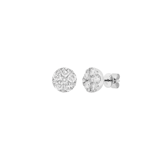 Diamond Cluster Stud Earrings in White Gold