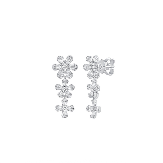 Long Triple Diamond Flower Drop Earring