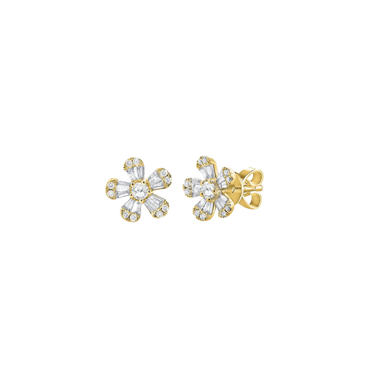 9.8mm Diamond Flower Stud Earrings in Yellow Gold, 0.81ctw