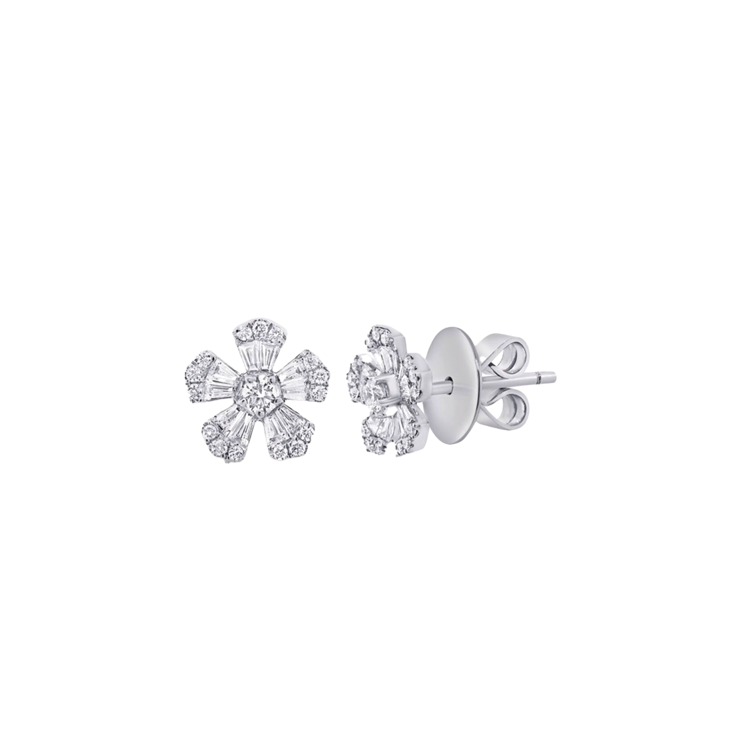 10mm Diamond Flower Studs in White Gold