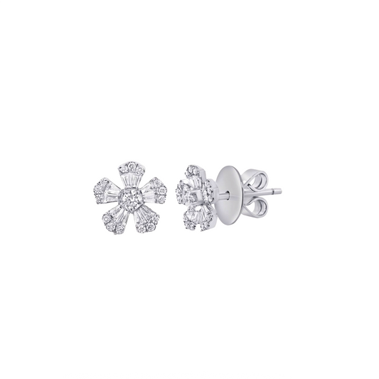 10mm Diamond Flower Studs in White Gold