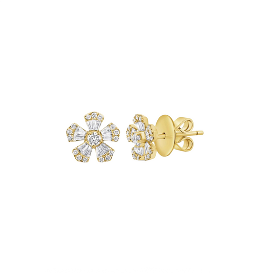 10mm Diamond Flower Studs in Yellow Gold, 0.54ctw