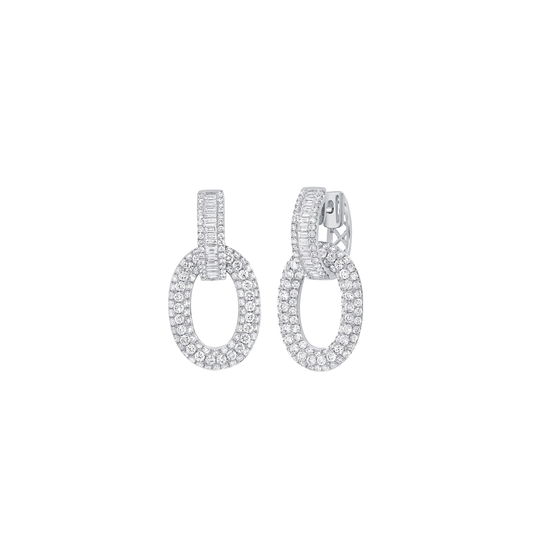Round and Oval Drop Hoop Earrings in White Gold