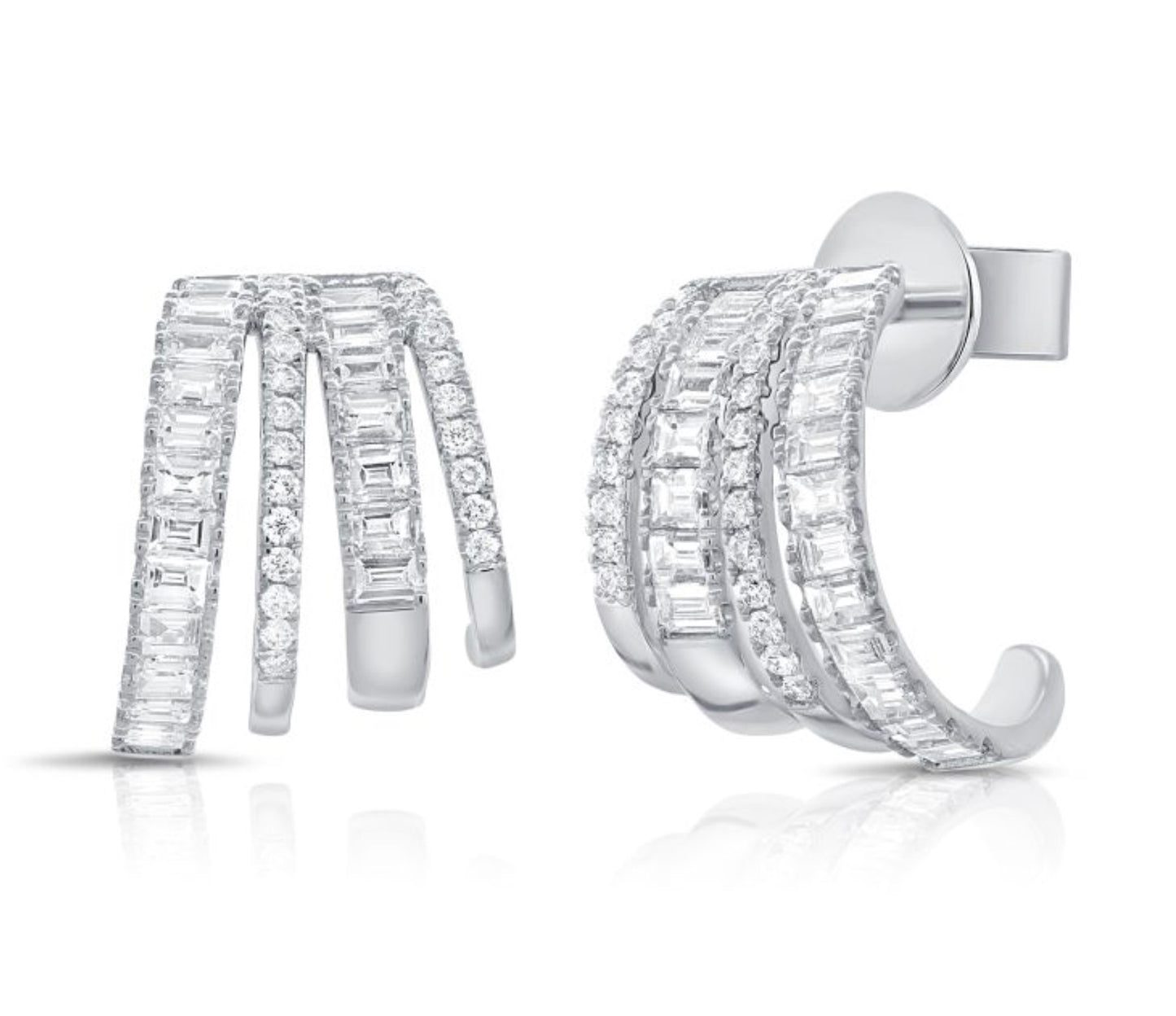 Multi-Row J Hoop Diamond Earrings in White Gold