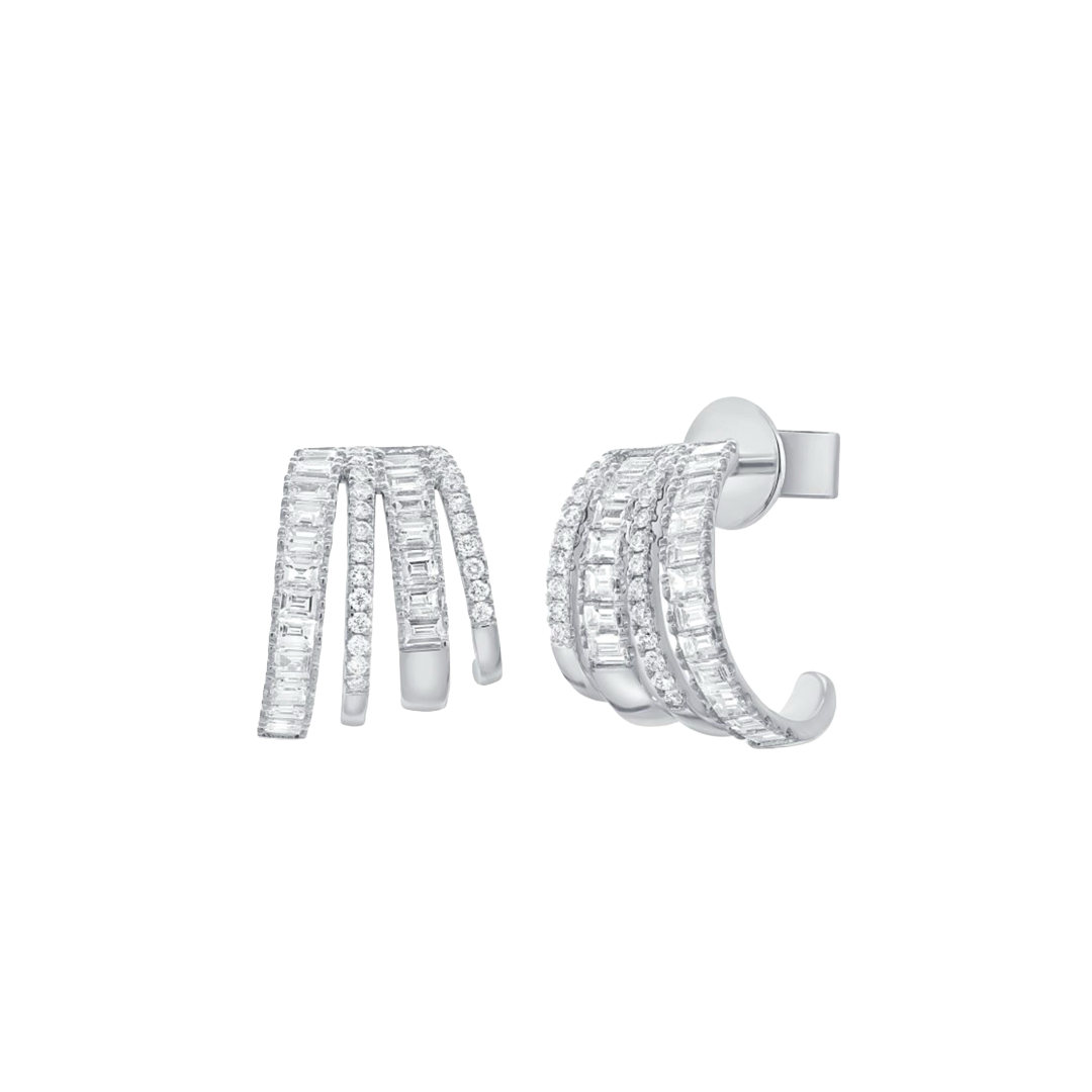 Multi-Row J Hoop Diamond Earrings in White Gold