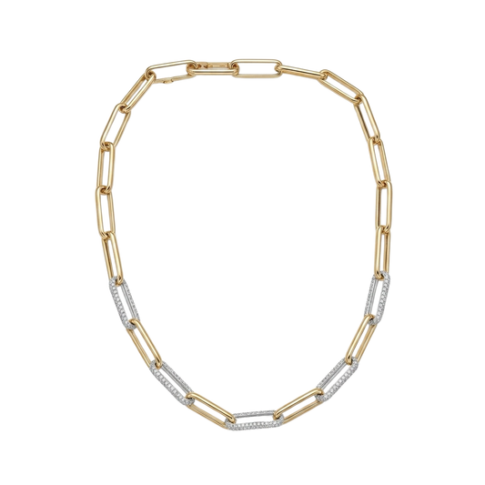 Large Gold and Diamond Paperclip Link Necklace