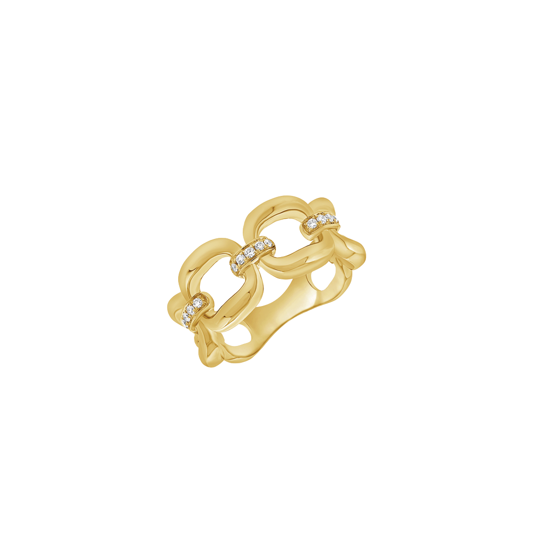 Wide Square Link Ring with Diamonds