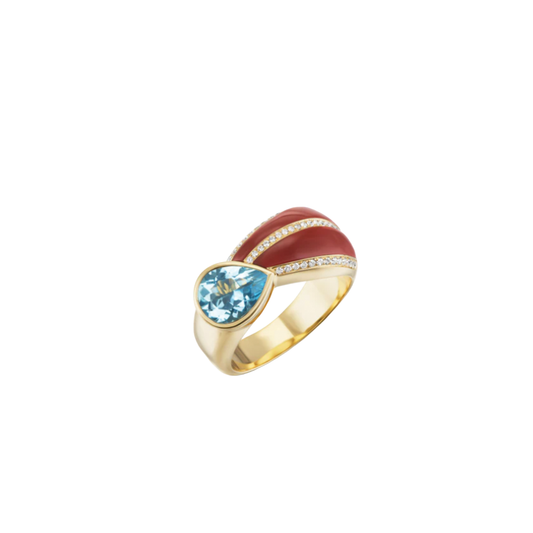 Cocktail Ring with Aquamarine, Carnelian, and Diamonds