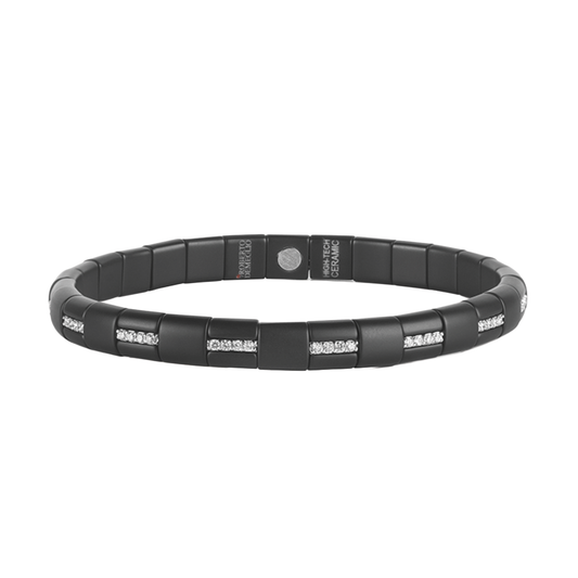 Pura Black Ceramic Stretch Bracelet with Alternating Diamond Accents