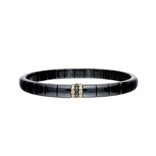 Pura Black Ceramic Stretch Bracelet with Brown and Black Diamonds