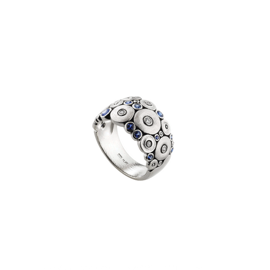 Platinum Ocean Ring with Diamonds and Sapphires