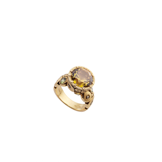 Sapphire and Diamond Ring with Autumn Tourmaline