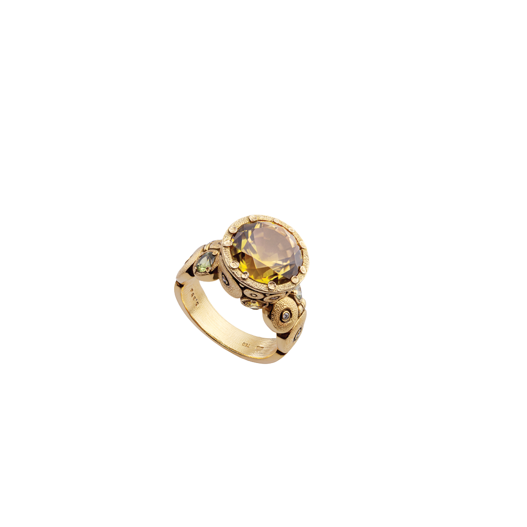Orchid Sapphire and Diamond Ring with Autumn Tourmaline