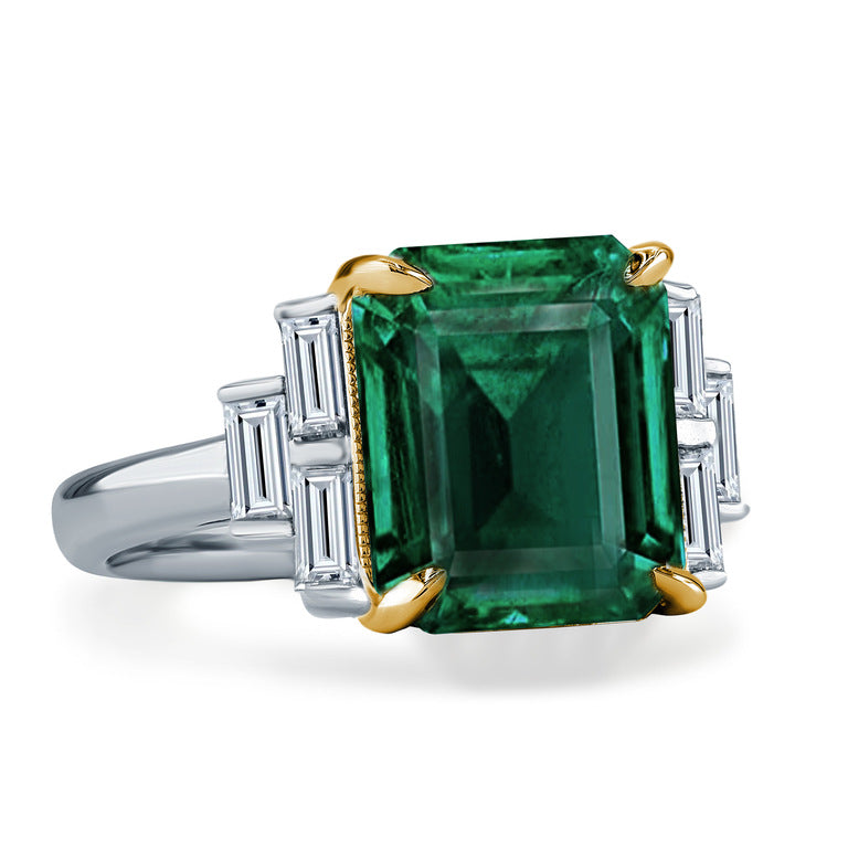 Emerald Ring with Baguette Diamonds