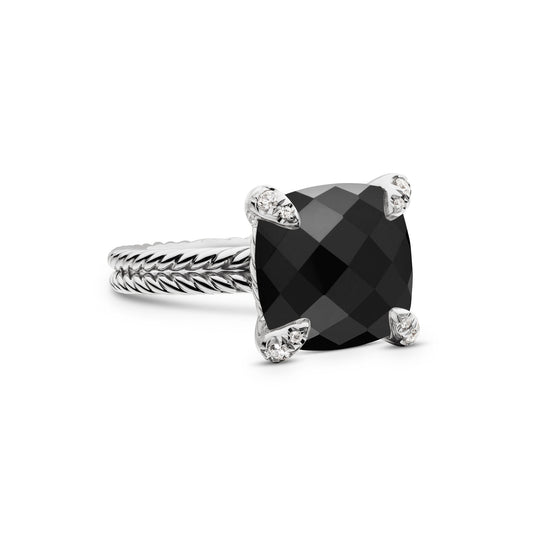 Chatelaine® Ring with Black Onyx and Diamonds, 11mm